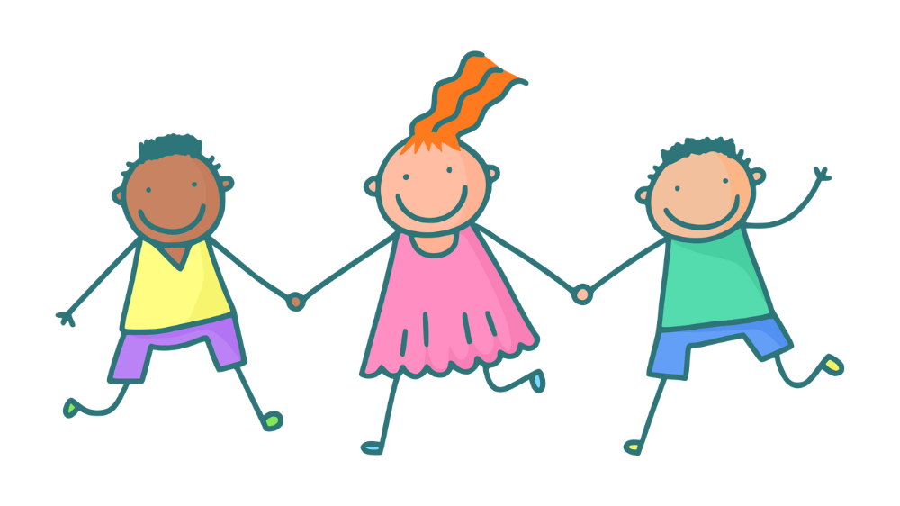 ３人の子どもが笑顔で手を繋いでいるイラスト